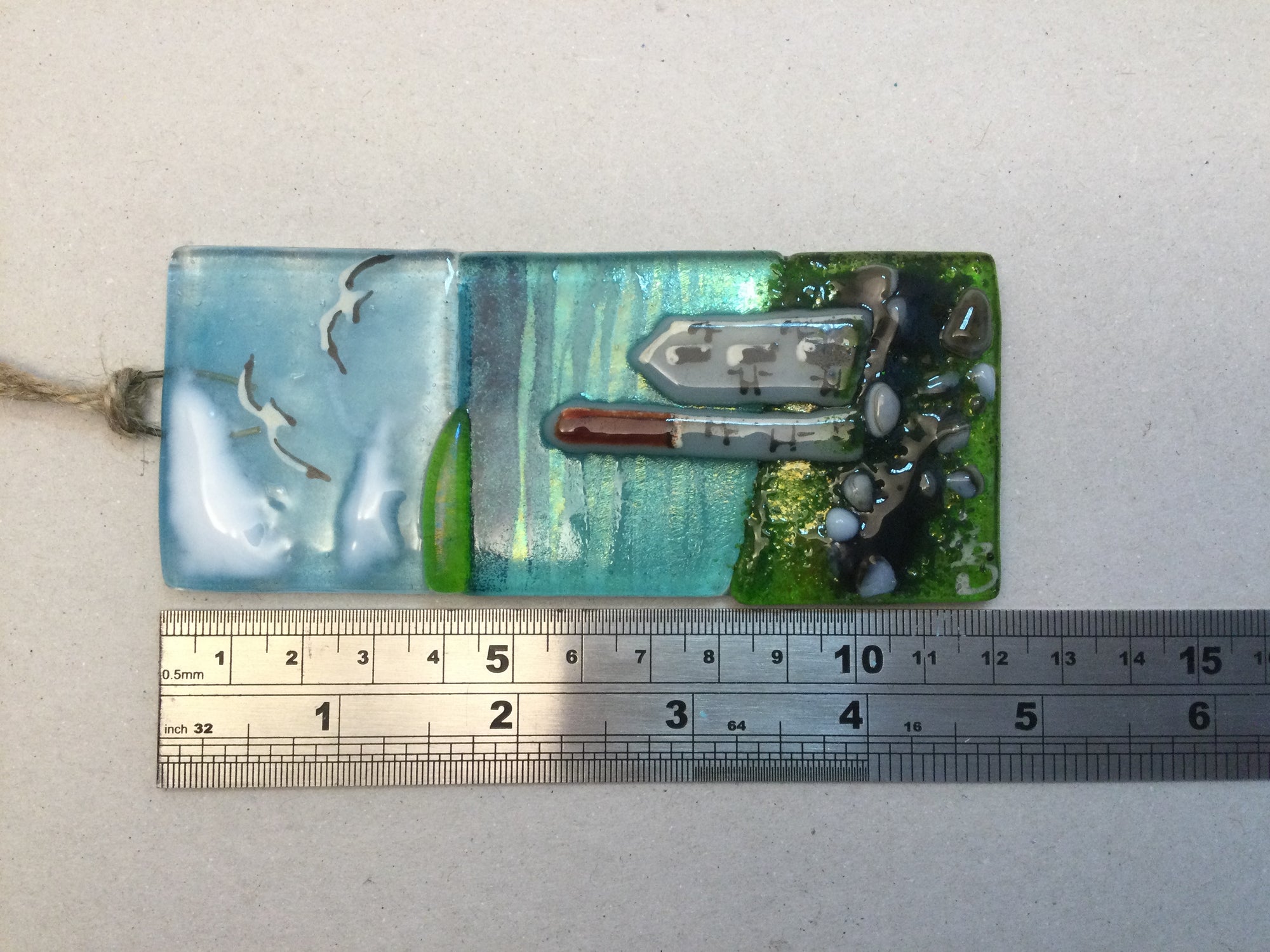 Small Hanger - Sea scene with Engine house - Fused Glass By Claire Harris 