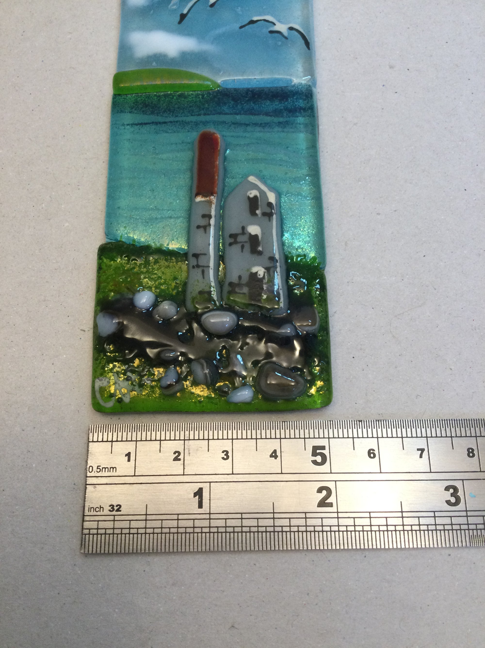 Small Hanger - Sea scene with Engine house - Fused Glass By Claire Harris 