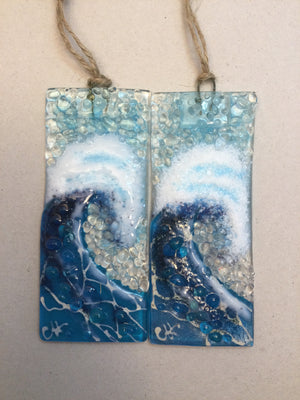 Small Hanger - Turquoise Crashing Wave - Fused Glass By Claire Harris 