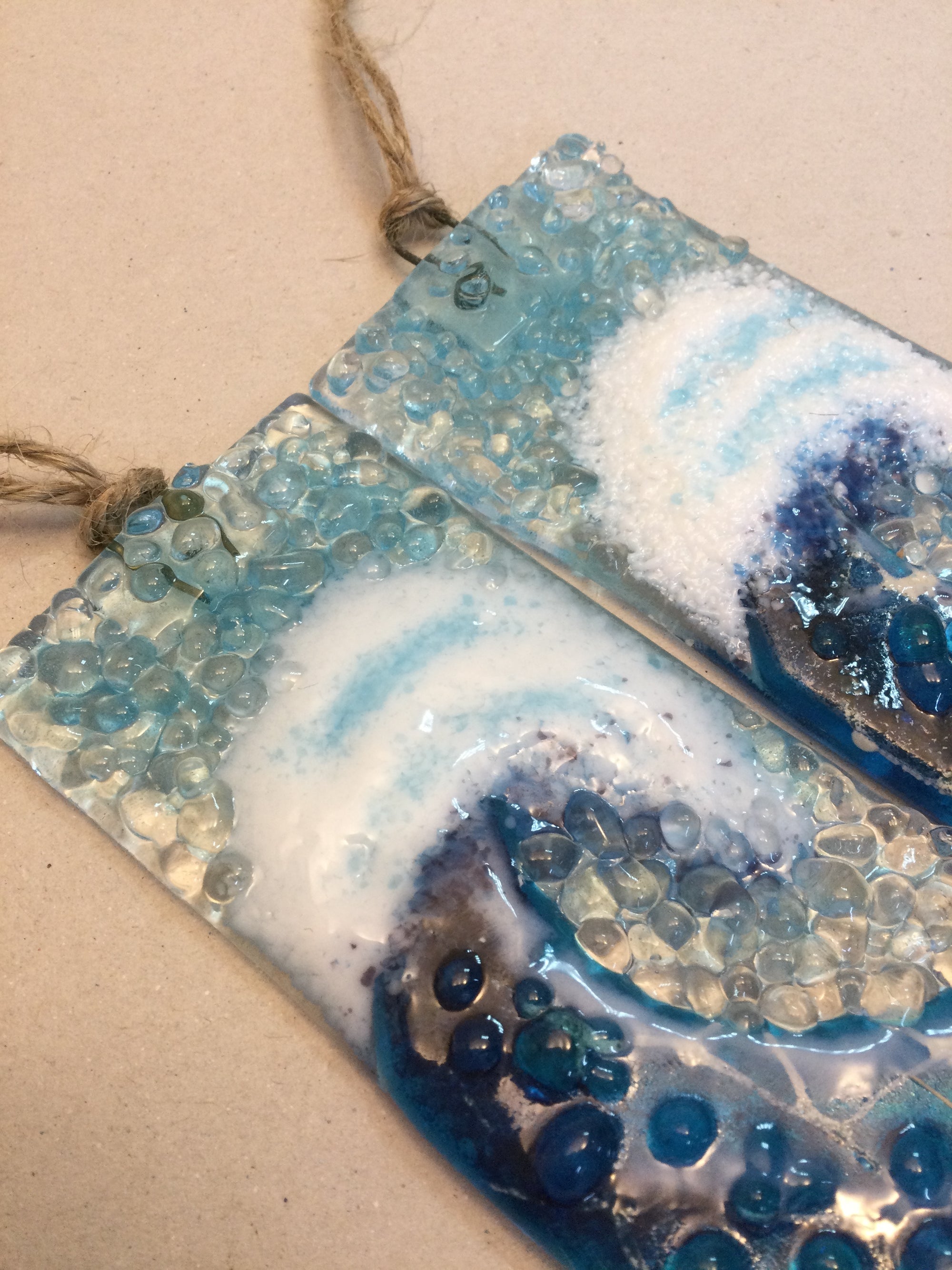 Small Hanger - Turquoise Crashing Wave - Fused Glass By Claire Harris 