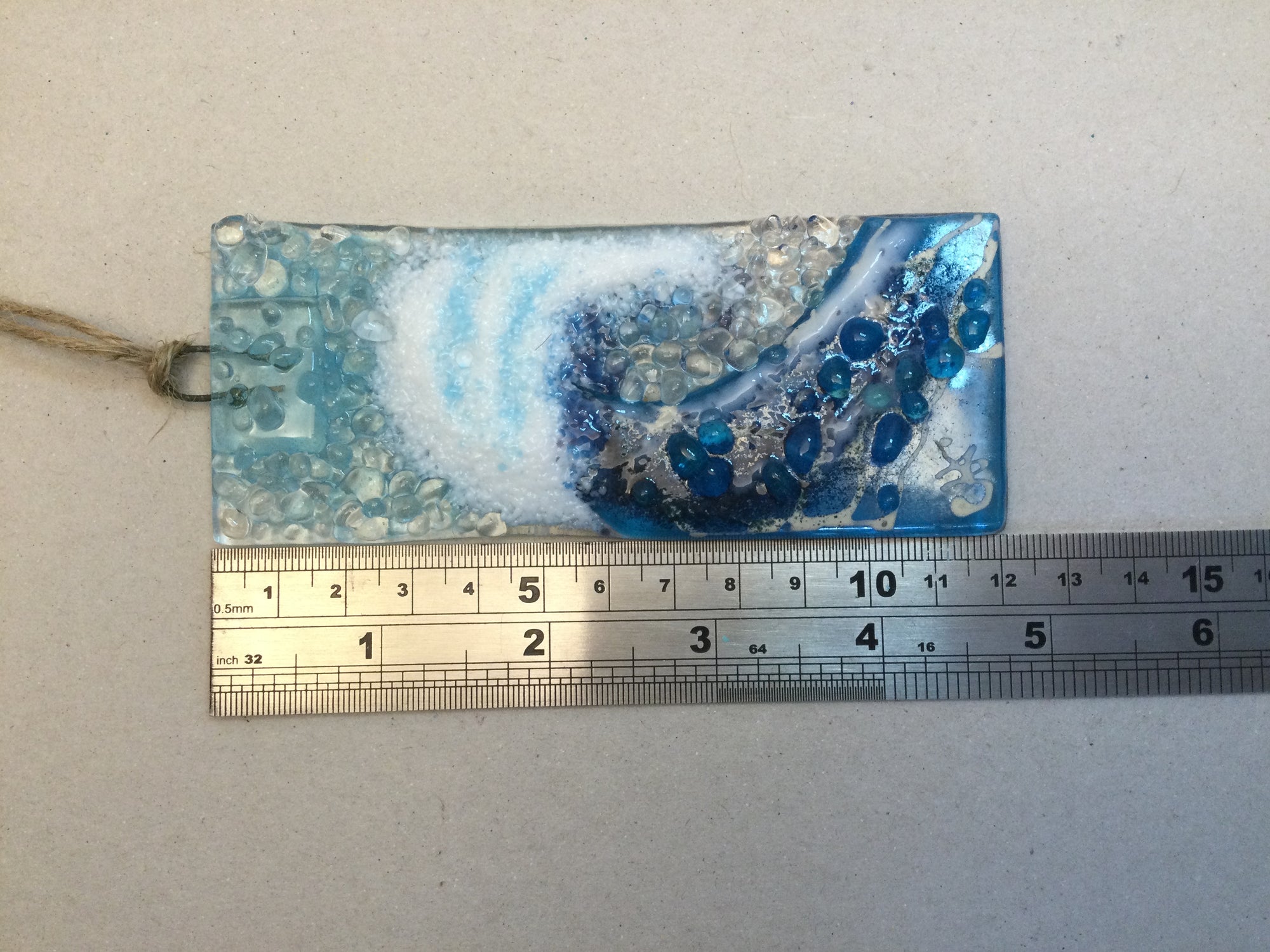 Small Hanger - Turquoise Crashing Wave - Fused Glass By Claire Harris 