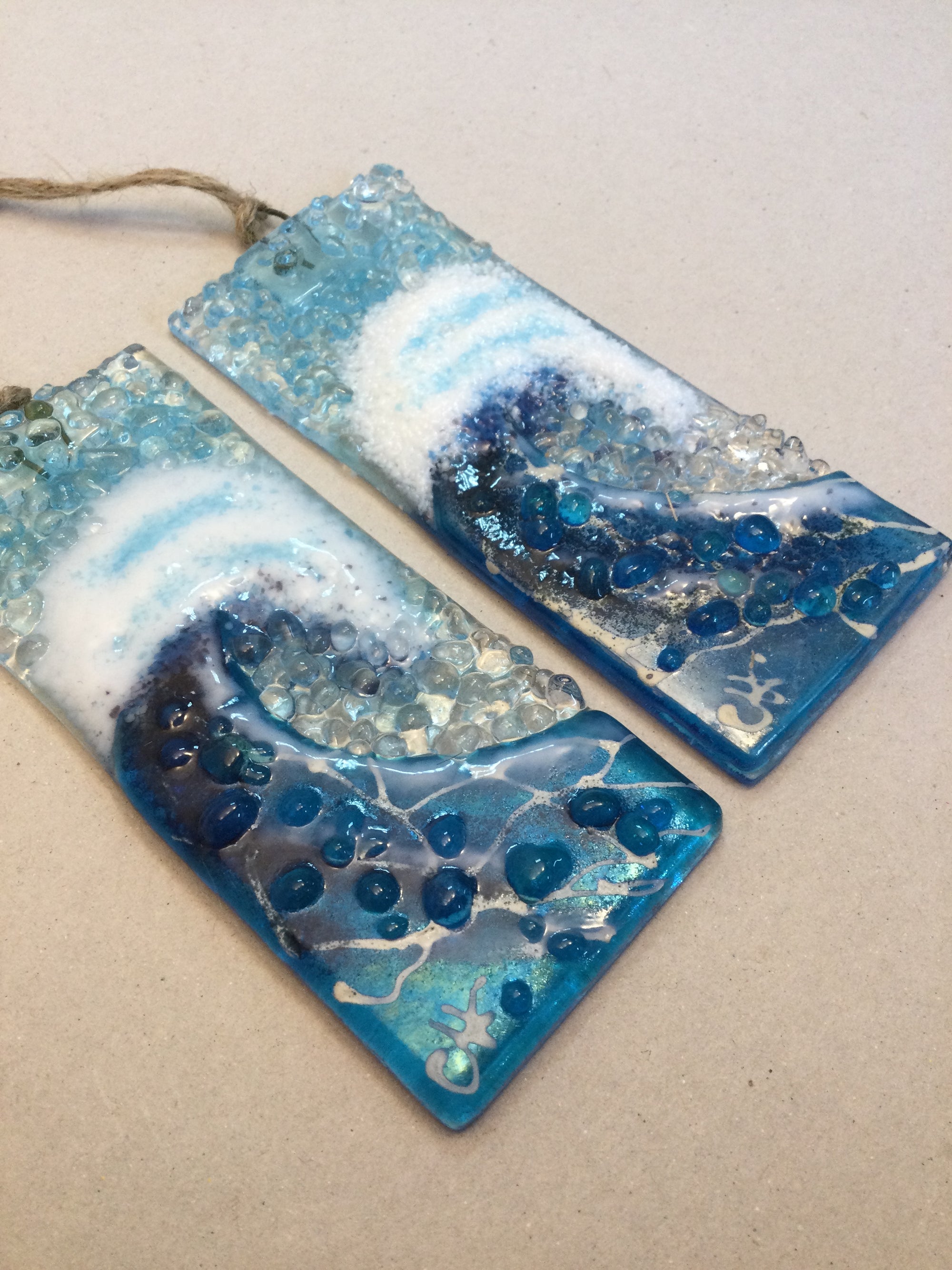 Small Hanger - Turquoise Crashing Wave - Fused Glass By Claire Harris 