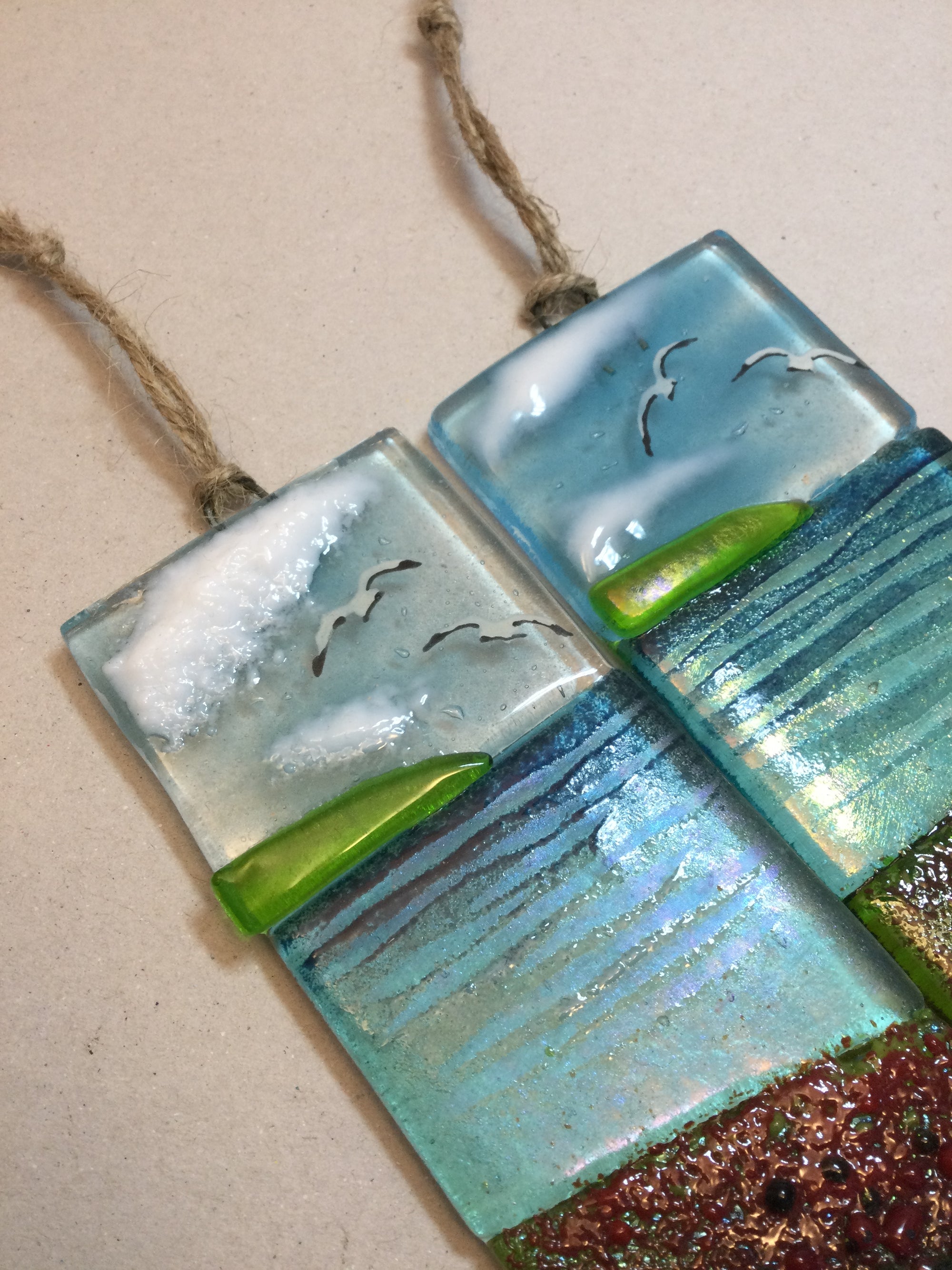 Small Hanger - Sea scene with poppies - Fused Glass By Claire Harris 