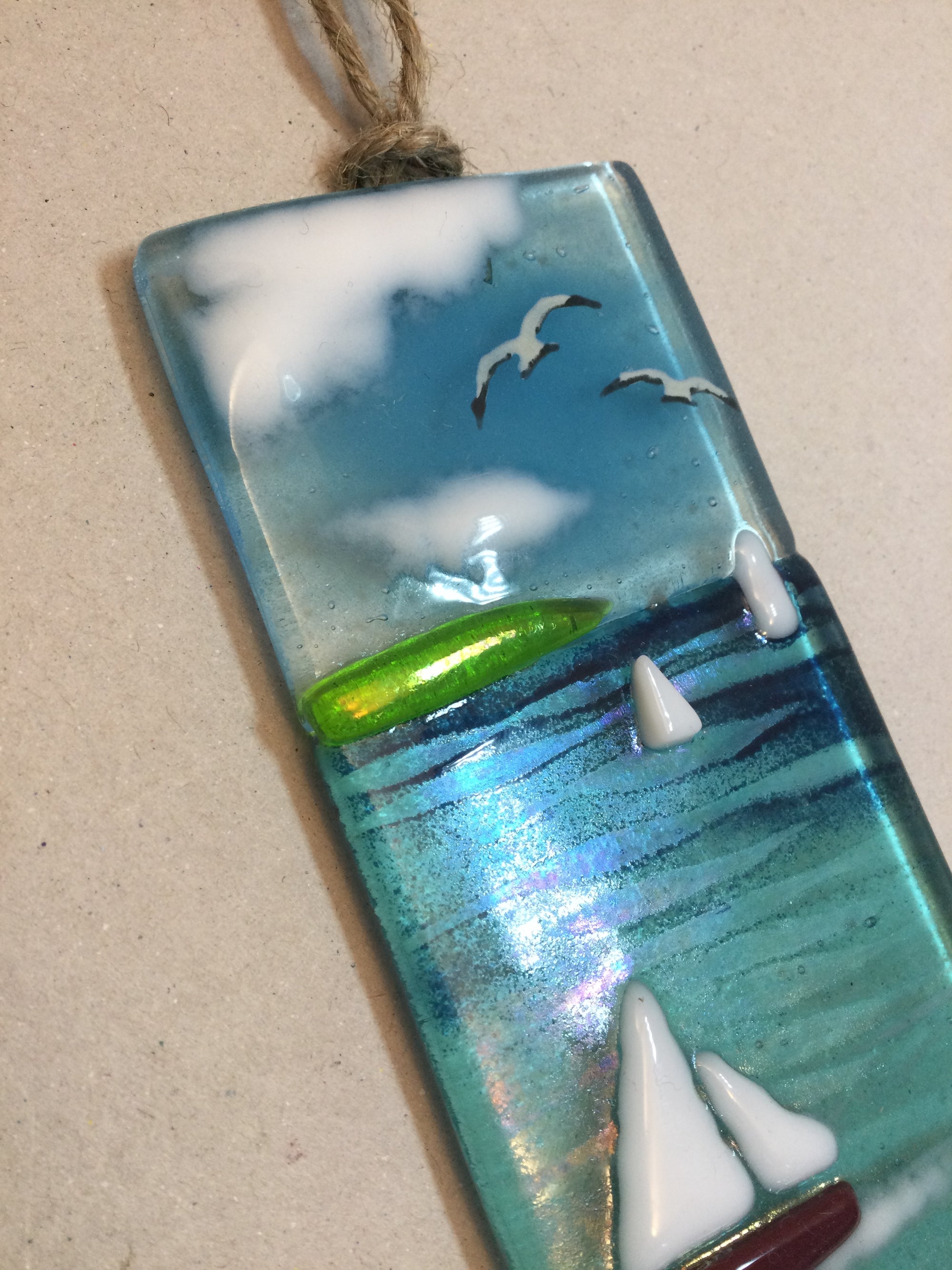 Small Hanger - Sea scene with sailing boats - Fused Glass By Claire Harris 