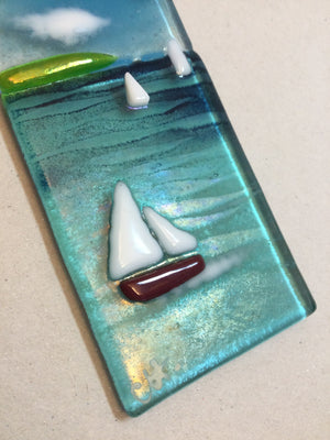 Small Hanger - Sea scene with sailing boats - Fused Glass By Claire Harris 