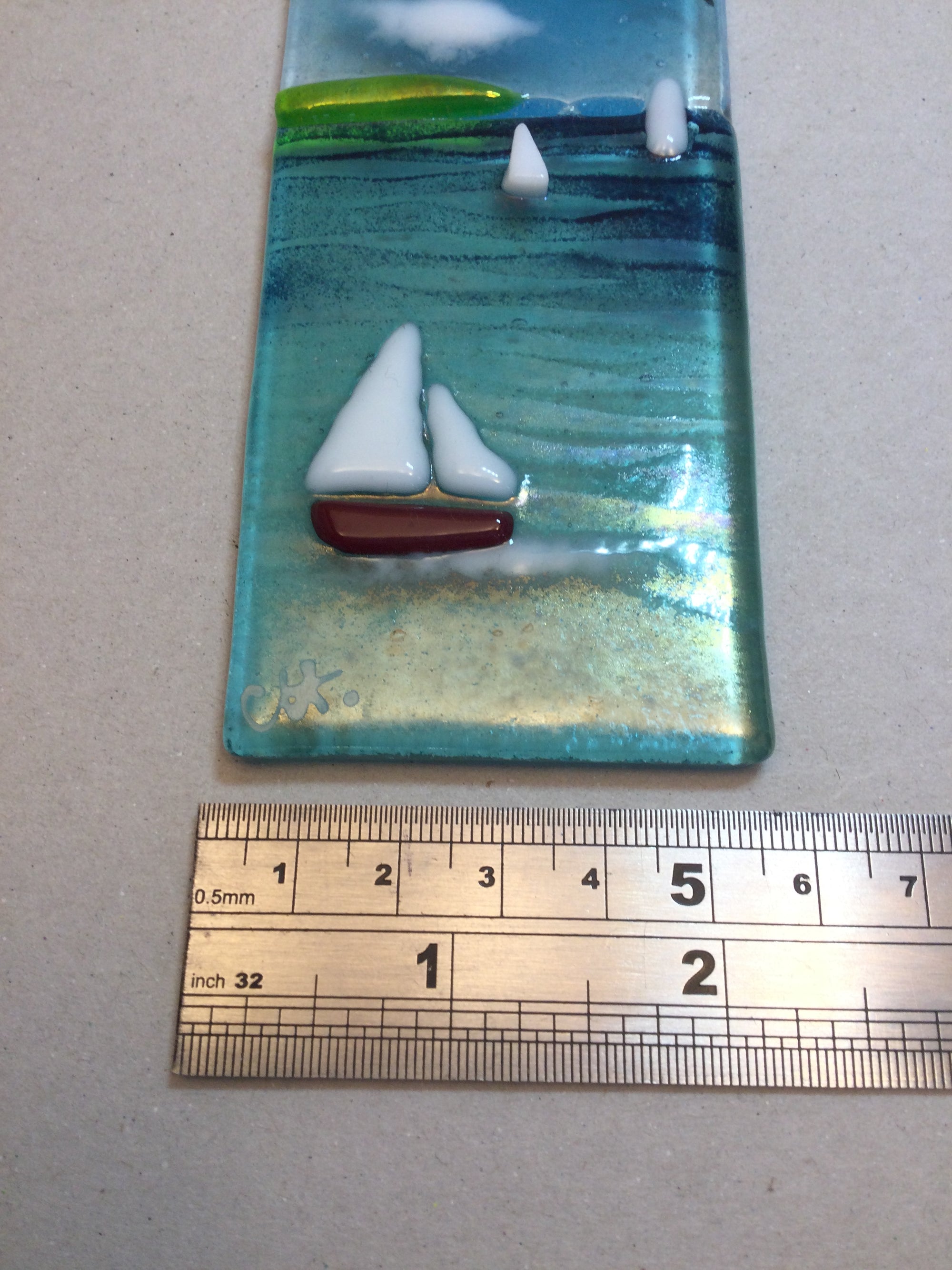 Small Hanger - Sea scene with sailing boats - Fused Glass By Claire Harris 