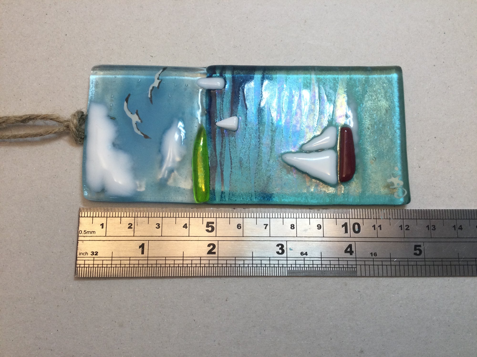 Small Hanger - Sea scene with sailing boats - Fused Glass By Claire Harris 