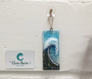 Small Hanger - Dark Aqua Crashing Wave - Fused Glass By Claire Harris 