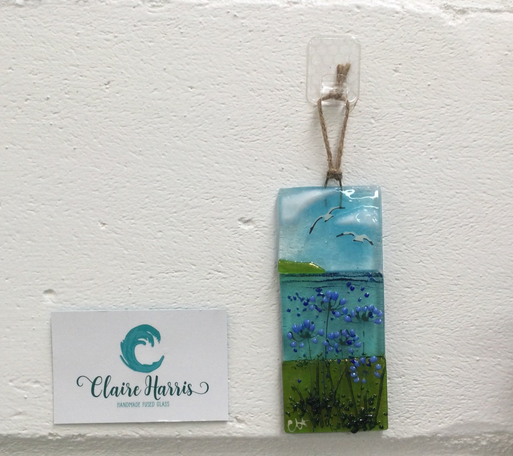 Small Hanger - Sea scene with agapanthus - Fused Glass By Claire Harris 