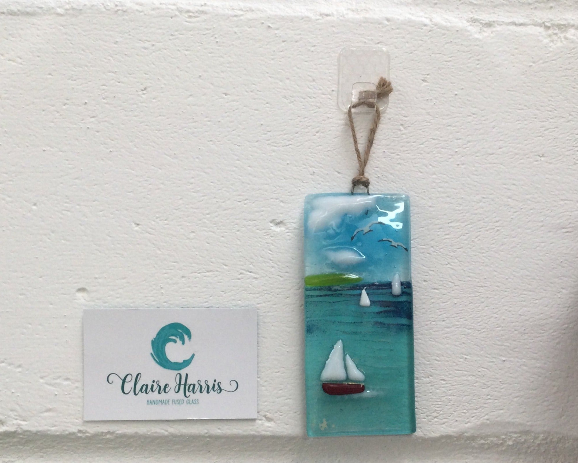 Small Hanger - Sea scene with sailing boats - Fused Glass By Claire Harris 