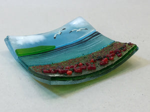 Trinket Dish - Seascene with poppies - Fused Glass By Claire Harris 