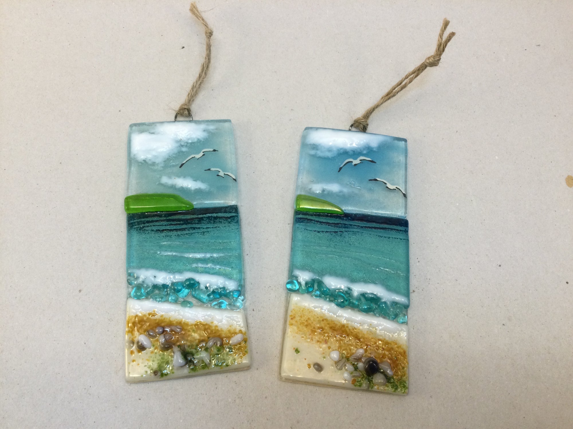 Small Hanger - Cornish Sea scene - Fused Glass By Claire Harris 