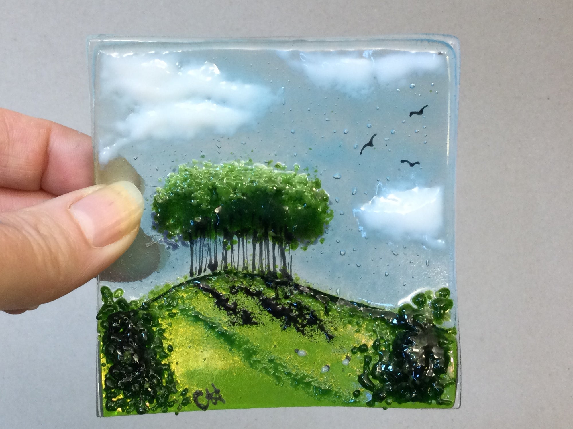 Trinket Dish - Nearly Home trees - Fused Glass By Claire Harris 