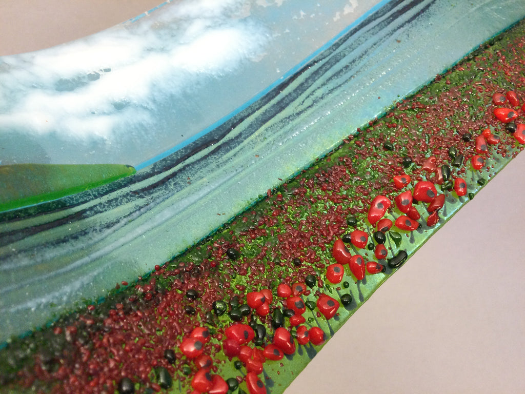 Large Freestanding Wave - Poppy field Sea Scene