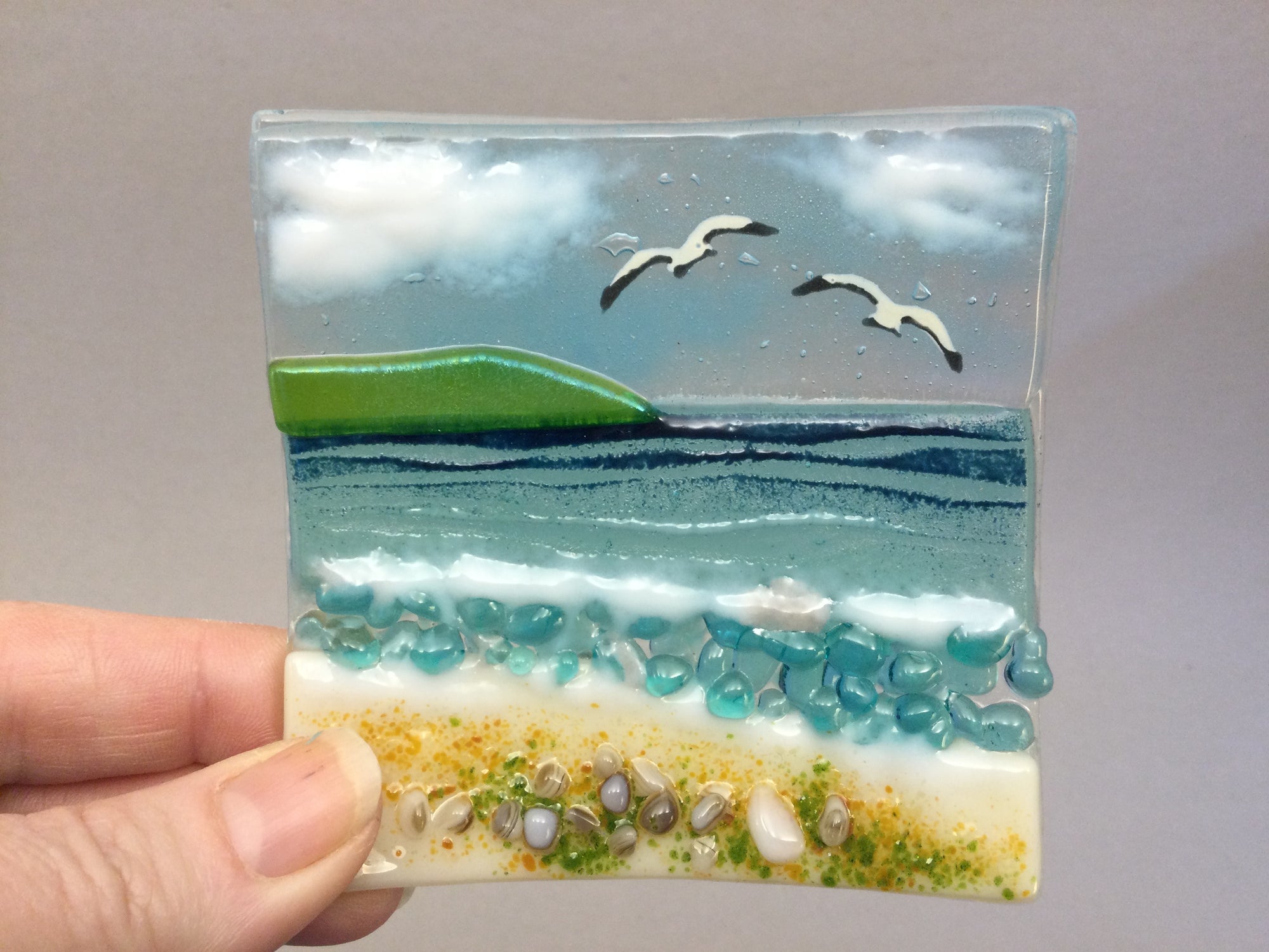 Trinket Dish - Cornish Sea Scene - Fused Glass By Claire Harris 